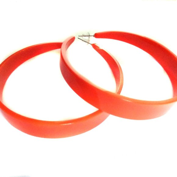 Large 3 inch Hoop Earrings Orange Hoop Earrings Thick Hoops - Picture 4 of 4